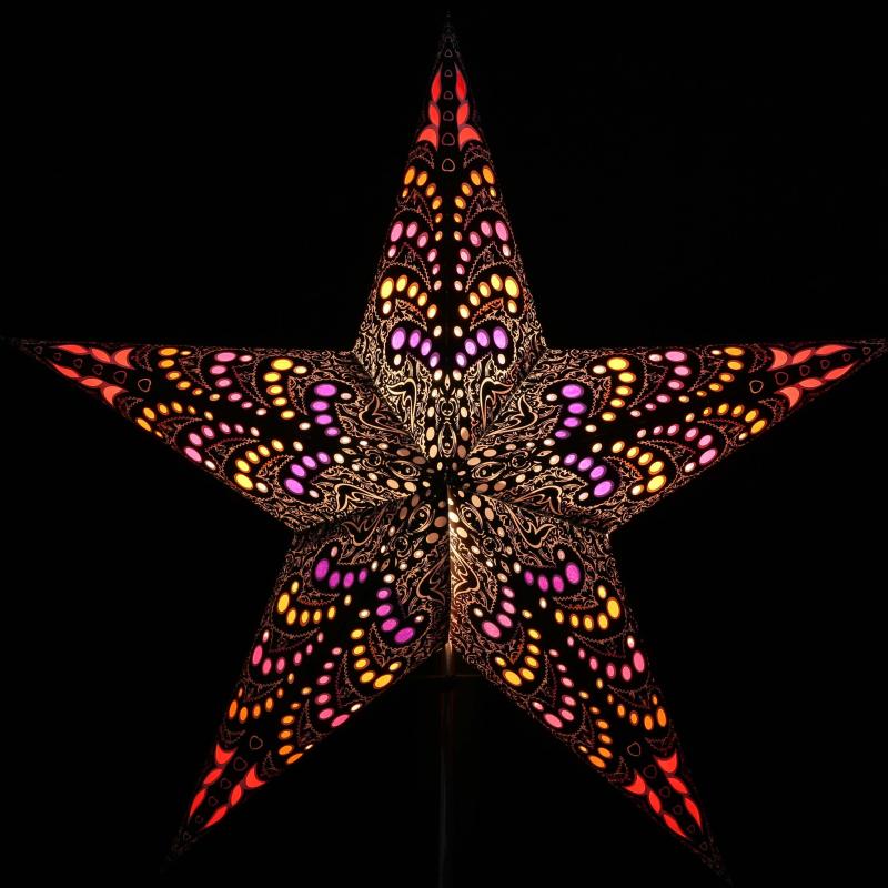 Kali schwarz  - Faltbarer Leuchtstern, Weihnachtsstern aus Papier mit 5 Zacken, 60 cm